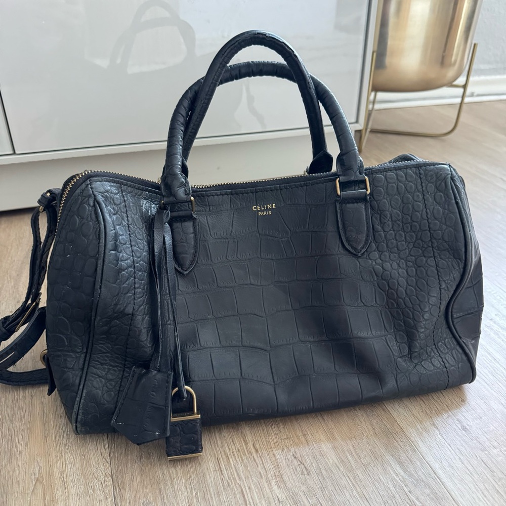 Celine Black Embossed Leather Satchel